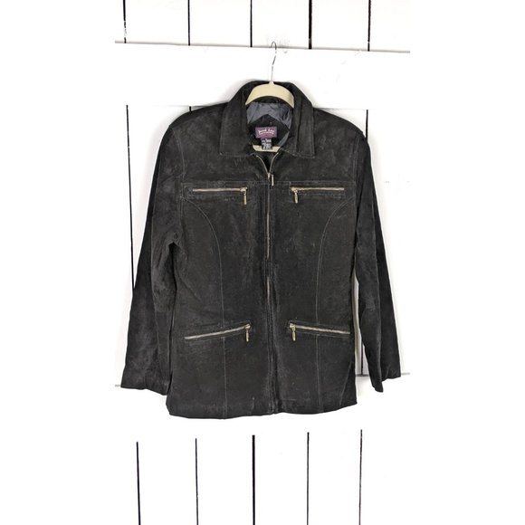 Jessi Lee black suede leather zipper jacket medium - Picture 3 of 5